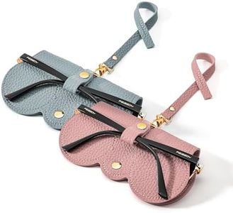 FEISEDY 2Pack Soft Leather Sunglass Bag, Holder Eyeglasses Case, Portable Glasses Pouch With Button Clip Wrist Strap B0049