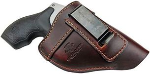 The Defender Leather IWB Holster - Fits Most J Frame Revolvers Incl. Ruger LCR, S&W 442/642, Taurus, Charter & Most .38 Special Revolvers - Made in USA - Brown - Left Handed