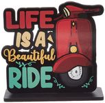 Amazon Brand - Solimo Wooden Study/Office/Home Decor Showpiece | Life is a Beautiful Ride, 15 x 15 cm