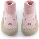 Exegawe Baby Sock Shoes Toddler Cartoon Soft Rubber Sole Non Slip Floor Slipper for Girls First Walking (Pink Rabbit, Tag21/6-12 Months Infant)