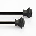 Deco Window 2 Pack Adjustable Curtain Pole 71 to 122 cm Extendable 28 to 48 Inch Drapery Rod for Windows with Square Finials & Bracket Set (Black, 16mm Diameter)