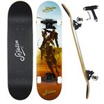 Sefulim Skateboards, 31 x 8 inch Complete Skateboard for Beginners, 8 Layer Canadian Maple Double Kick Deck Concave Cruiser Trick, Light Up Wheel Skateboard for Kids Teens & Adults（cowboy）…