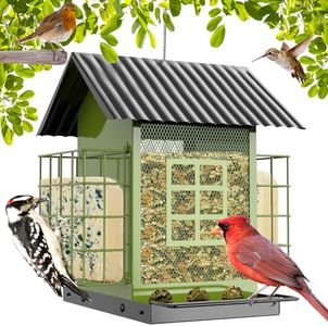 Bird Feeders for Outdoors Hanging, Metal Bird Feeder with Double Suet Cage Cake,6LBs Large Seed Capacity, Birdfeeders Durable & Weatherproof,Easy to Clean & Refill, Great for Attracting Wild Birds