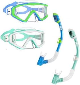 Aegend Snorkeling Gear for Kids, Youth Snorkel Set Dry Snorkel Enhanced Anti-Leak Anti-Fog Technolog, Diving Mask with Panoramic View and Adjustable Strap for Scuba Diving Swimming (Blue & Green)