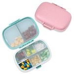 2 PCS Portable Pill Box 7 Days Medication Organizer - Daily Pill Storage Case for Purse, Travel Medcine Hold Vitamins Case for Daily Vitamins, Supplement, Cod Liver Oil - Green & Pink