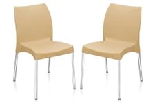 Nilkamal Novella 07 Plastic Armless Chair for Study/Office/Cafeteria/Garden/Outdoor/Indoor Chair (Biscuit Brown) - Set of 2 Pcs Chairs