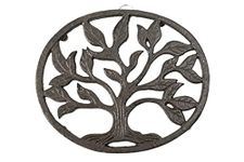 gasaré, Cast Iron Trivet for Hot Dishes, Pots, and Pans, Metal Trivet, Tree Roots Design, Rubber Feet Caps, Ring Hanger, 8¼ x 6¾ Inches, Brown, 1 Unit