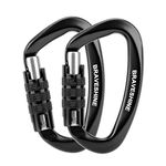 BRAVESHINE 2 Pack Carabiner Clip Heavy Duty, 12KN Auto Locking Carabiner, Twist Lock Carabiner Keyring, D Clips Hook for Hiking, Camping, Hammock, Dog Lead, Swing