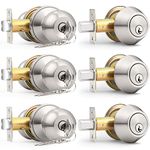 Probrico 3 Pack Exterior Door Lock Set with Deadbolt Brushed Nickel, Door Knob with Single Cylinder Deadbolt, Keyed Alike Entry Door Locksets with Deadbolt, Round Entry Door Handle Set