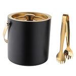 Steren Impex | Double Wall Ice Bucket with Tong - Black & Gold (PVD Coated)