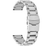 Juntan Stainless Steel 20mm Watch Band Silver Solid Replacement Wristbands Metal Watch Strap Bracelet Classic Straight End with Double Clasp Push Button