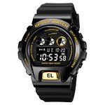 Yapeach Boy's &Girl's Sports Watches, Large Face Digital Outdoor Waterproof 12/24 H LED Backlight Wristwatch (Black/Gold)