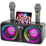 MusyVocay Portable Karaoke System - Versatile 30W PA System with 2 Wireless UHF Microphones and Rechargeable Slots - Complete Karaoke Machine for Friends at Home