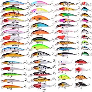 Aorace 56pcs Fishing Lures Large Hard Bait Minnow VIB Lure with Treble Hook Life-Like Swimbait Fishing Bait Popper Crankbait Vibe Sinking Lure for Bass Trout Walleye Redfish