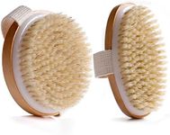 2-Pack Body Brush, Dry Wet Body Scrub Brush Set for Women Men Cleansing Exfoliating Cellulite Lymphatic Drainage, Natural Wood Sturdy Hand Massager 2 Sizes Round-10.5x10.5CM Oval-13X6.5CM