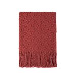 BOURINA Textured Solid Soft Sofa Throw Couch Cover Knitted Decorative Blanket,Cherry Red, 152x203cm