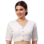 Studio Shringaar Women's Readymade Natural Cotton Elbow Length Sleeves Chikankari Saree Blouse (White, 40)