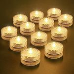 HL Submersible LED Light,Warm White Small LED Light,100 Hours Waterproof Flameless Led Lights Battery Powered for Wedding Home Vase Festival Party Decoration 12pcs(Built-in 24 Batteries)