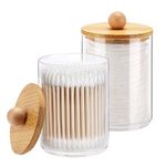 Tbestmax 10-Ounce Qtip Holder Bathroom Jars Canisters for Cotton Ball Swab Pad Storage Dispenzer, Bamboo Lid (2 Pack)