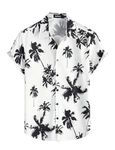 VATPAVE Mens 100% Cotton Hawaiian Flower Shirts Button Down Short Sleeve Beach Shirts Summer Casual Aloha Shirts Large White Coconut Tree Floral