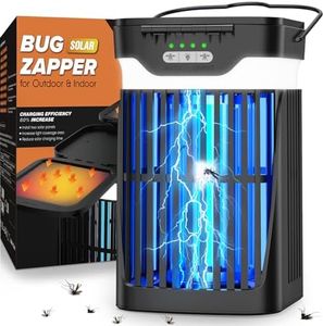 Solaire Lampe Anti Moustique pour Extérieur et Intérieur, 4200V Anti Moustique Exterieur Rchargeable USB avec Lumière UV, Lampe Anti Mouche pour Terrasse, Maison, Jardin, Camping