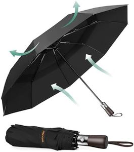 TECKNET Umbrella Windproof Strong Real Wood Handle Auto Open Close Vented Double Canopy - Portable Compact Folding Travel Umbrella, Strong Fiberglass Frame for Men and Women