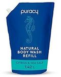 Puracy Natural Body Wash Refill - 48 fl oz / 1420 ml - Body Wash Sensitive Skin - 98.6% Pure Plant Ingredients - Body Wash Women, Men & Kids - Moisturizing Body Wash/Shower Gel - Sea Salt & Citrus