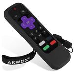 [2-Pack] AKWOX Protective Case for Roku Express Remote,[Anti Slip] Shock Proof Silicone Cover Case with Lanyard for Roku Express/Roku Premiere RC68/RC69/RC108/RC112 Standard IR Remote (Black)