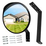 Autrido Convex mirror -12 Inch traffic mirror ，Convex mirror with adjustable wall mounting bracket，for indoor and outdoor blind spots mirror, outdoor safety mirror, warehouse blind spot mirror