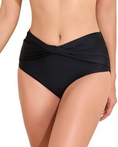 beautyin Black Bikini Bottom for Women Twist Cheeky Moderate Swimsuit Bottoms