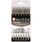 Sakura Pigma Micron fineliner set | 6 sizes + 1 Pigma Brush, black (POXSDK7B)