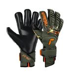 Reusch Attrakt Duo Evolution AdaptiveFlex Goalkeeper Gloves, Desert Green/Shocking Orange/Black, Size 10