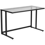 Flash Furniture Glass Desk with Pedestal Frame, Black