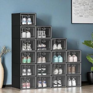 YITAHOME XL Stackable Storage Boxes, Set of 18 - Lightweight, Portable, Multifunctional, Ventilated, and Durable Shoe Organizers, Black