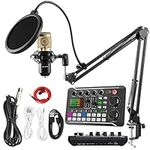 Podcast Microphone Bundle,SINWE BM-800 Mic with Live Sound Card Kit,Condenser Mic with Sound Board Voice Changer DJ Mixer,Podcast Equipment Bundle for PC Smartphone Studio Recording & Broadcasting