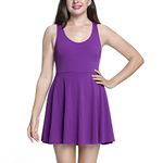 Amante Solid Round Neck Sleeveless Padded Swim Dress