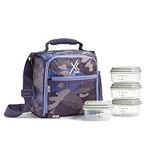 Fit & Fresh Jaxx Meal Prep Lunch Box with Container for Men and Women, 5pc. Meal Prep Kit Lunch Bag with Containers Included, Camo Plum