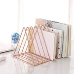 Urban Hamlet Triangle Wire Magazine Files Folder Stand Desktop File Organizer Holder Book Shelf, 7 Slot File Sorter | For Office | Home Decore |(Rose Gold)