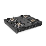 Glen 4 Burner Toughened Glass Top | LPG Gas Stoves | Brass Burners | Black | ISI Certified | 1043 GT BB BL (Manual)