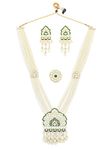 ZAVERI PEARLS Green Meenakari Long Multi Strand Bridal Necklace Earring & Ring Set For Women-ZPFK12126