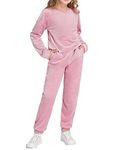 Arshiner Girls Tracksuit Jogging Suits Sets Cozy Velour Long Sleeve Sweatshirts and Sweatpants Lounge sets Pink Size 13-14Y