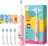 Marlincare Kids Electric Toothbrush with Voice Encourage Make Brushing Fun, Rechargeable Sonic Children Toothbrush Soft Bristles, 120 Days Battery Life, Smart Timer, IPX8 Waterproof, for ages 3+, Pink