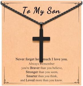PINKDODO Son Gifts from Mom To My Son Cross Necklace for Teen Boys Birthday Christmas Easter Gifts for Son Teenage Boy Gift Idea
