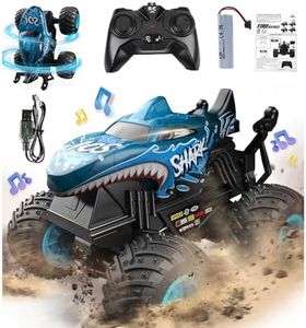 BEZGAR Monster Truck Toys, Remote Control Monster Truck with Dancing Spins, Lights & Music, 1:20 Remote Control Car for Boys 4-7, 5 6 7 8 9 10 +Year Old Boys Birthday Gifts (Blue)