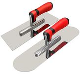 Stainless Steel Flat Finishing Trowel (11" x 4") and Pool Trowel (14" x 4") Concrete Tools Set Cement Drywall Plastering Masonry Construction Hand Tool