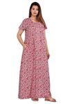 Urali Women's Printed 100% Cotton Maxi Night Gown (Pink, L) - T415