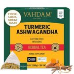 VAHDAM, Turmeric Ashwagandha Herbal Tea Bags (100 Count) Caffeine Free, Non GMO, Gluten Free | 100% Pure Herbal Blend - Sweet & Earthy | Whole Loose-Leaf Tea Bags | Resealable Ziplock Pouch