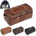 Personalized Leather Toiletry Bag For Men with Hook, Groomsmen Gifts Travel Bag Laser Engraved Name Monogram PU Leather Gift Anniversary Gift For Him Husband Father Leather Dopp Kit with Side Handle