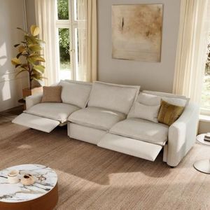 POVISON 121" Modern Power Reclining Sofa, Oversized Wall Hugger Recliner Couch with Zero Gravity Recliners, USB Charging, Comfort Linen Fabric, Heavy-Duty Couches for Living Room, Beige