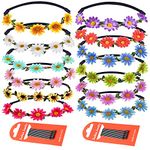 VEGCOO Fashion 12 Pieces Flower Garland Headband Bohemia Floral Crown for Women Girl Hair Accessories for Wedding Festival Party Multi Color (Daisy headband)